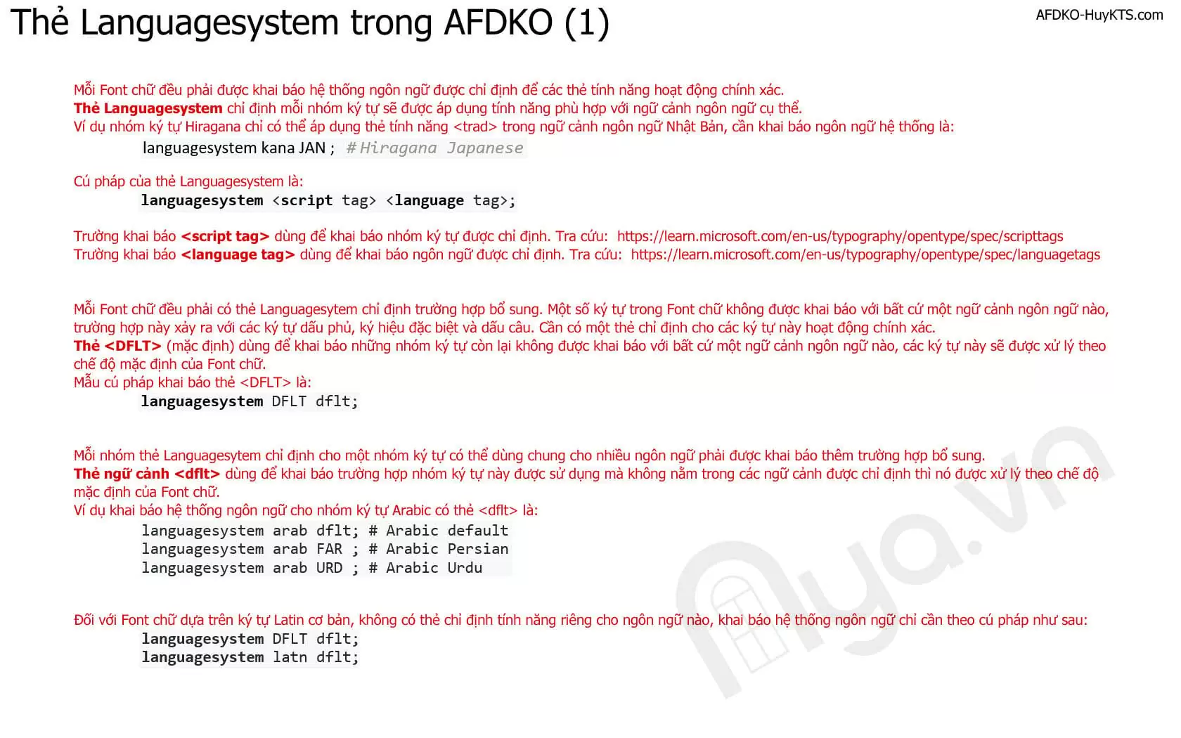Thẻ Languagesystem trong ngôn ngữ lập trình AFDKO