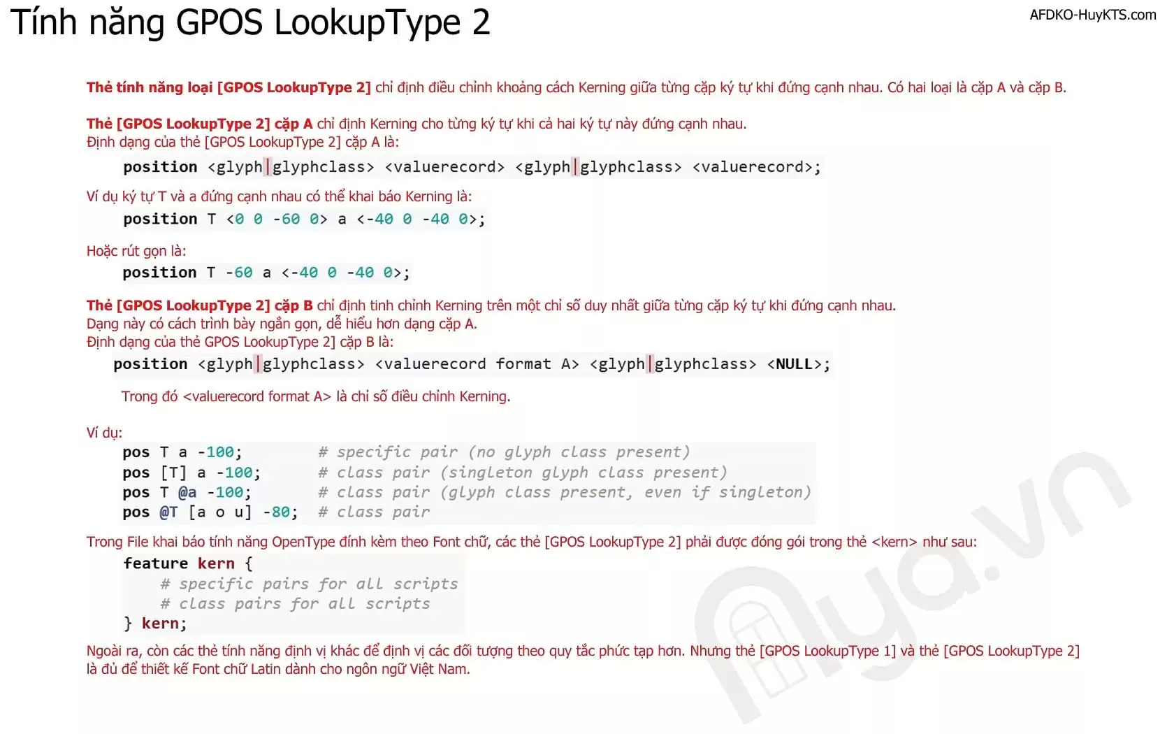 Thẻ GPOS LookupType 2 trong ngôn ngữ lập trình AFDKO