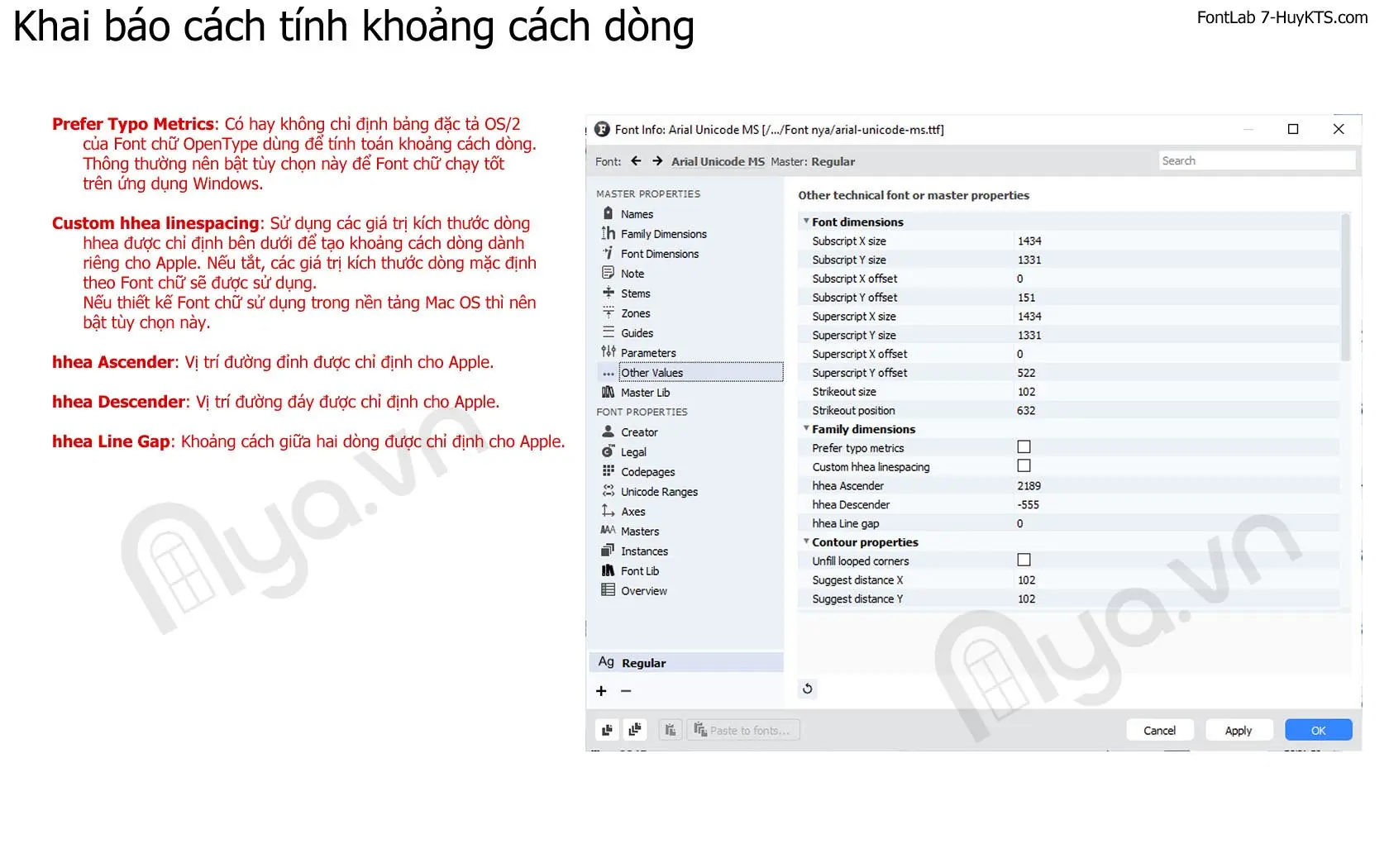 Khai báo cách tính khoảng cách dòng trong FontLab