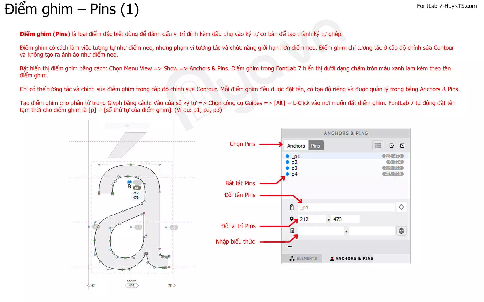 Tính năng điểm ghim – Pins trong FontLab