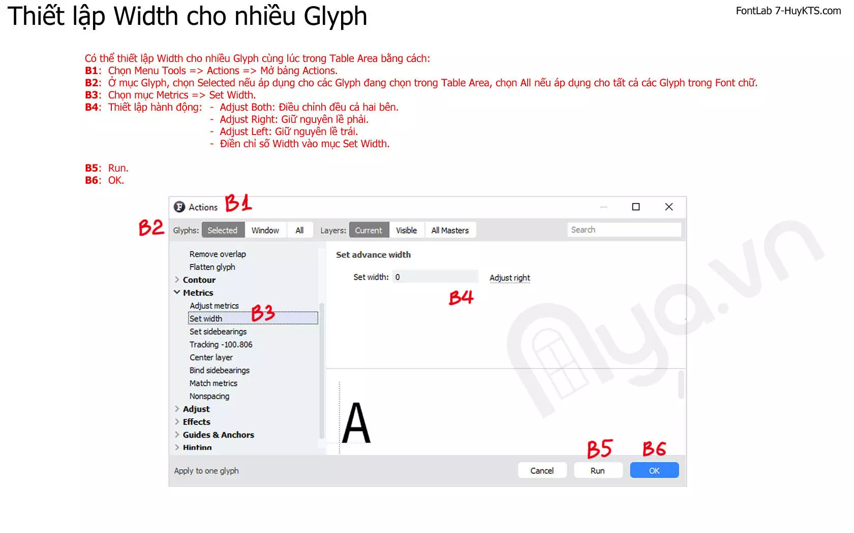 Điều chỉnh chỉ số Width của nhiều ký tự cùng lúc bằng công cụ Actions