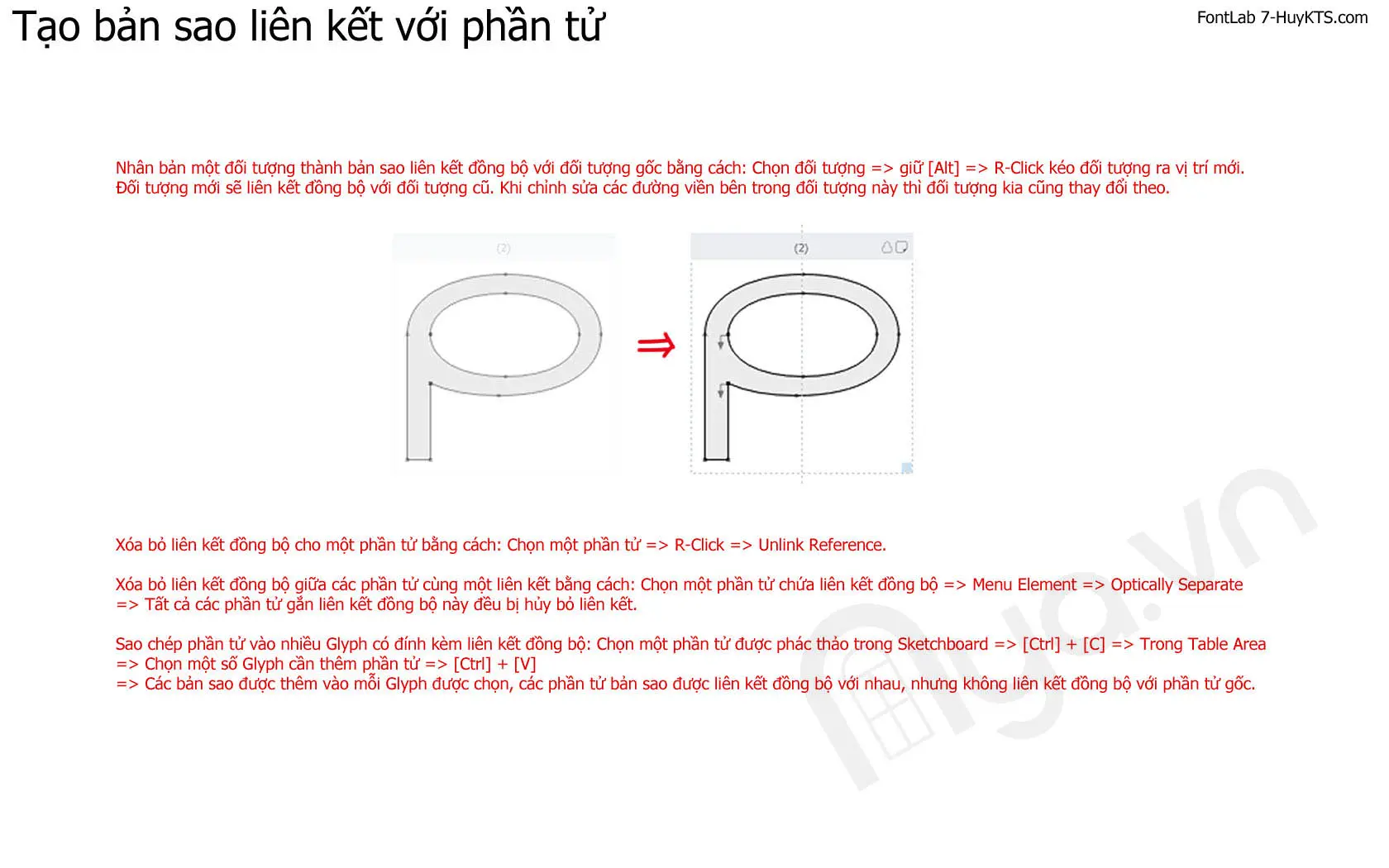 Bản sao liên kết với phần tử trong FontLab