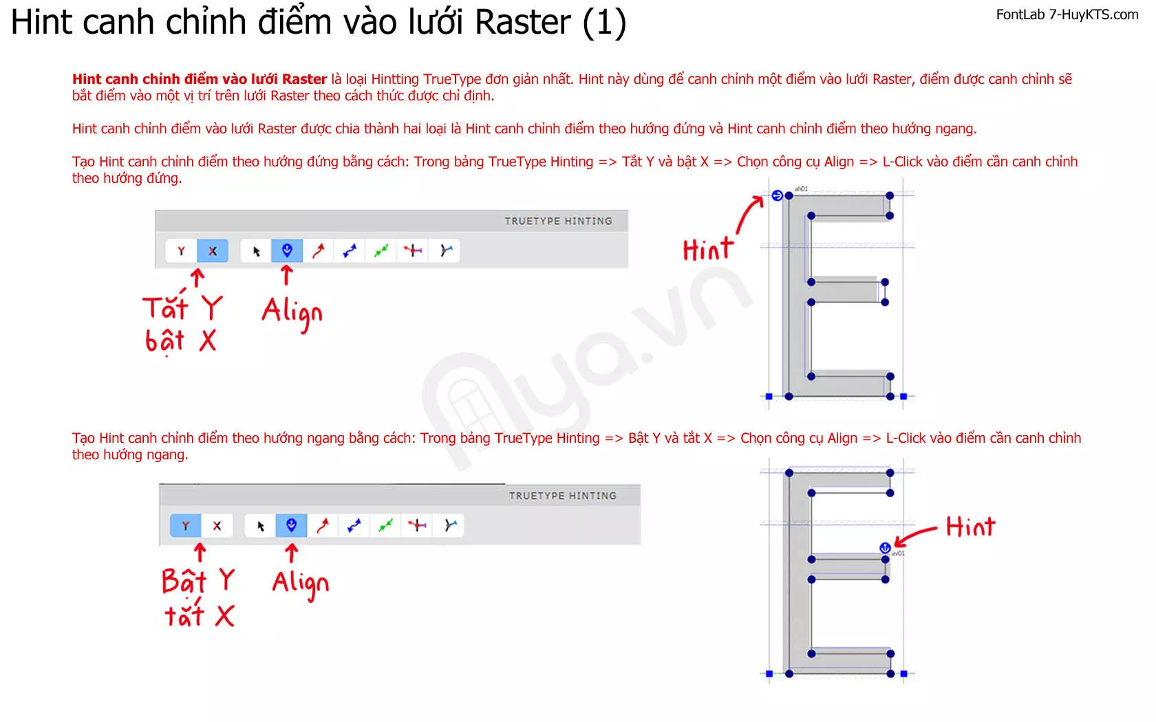 Hint canh chỉnh điểm vào lưới Raster trong FontLab
