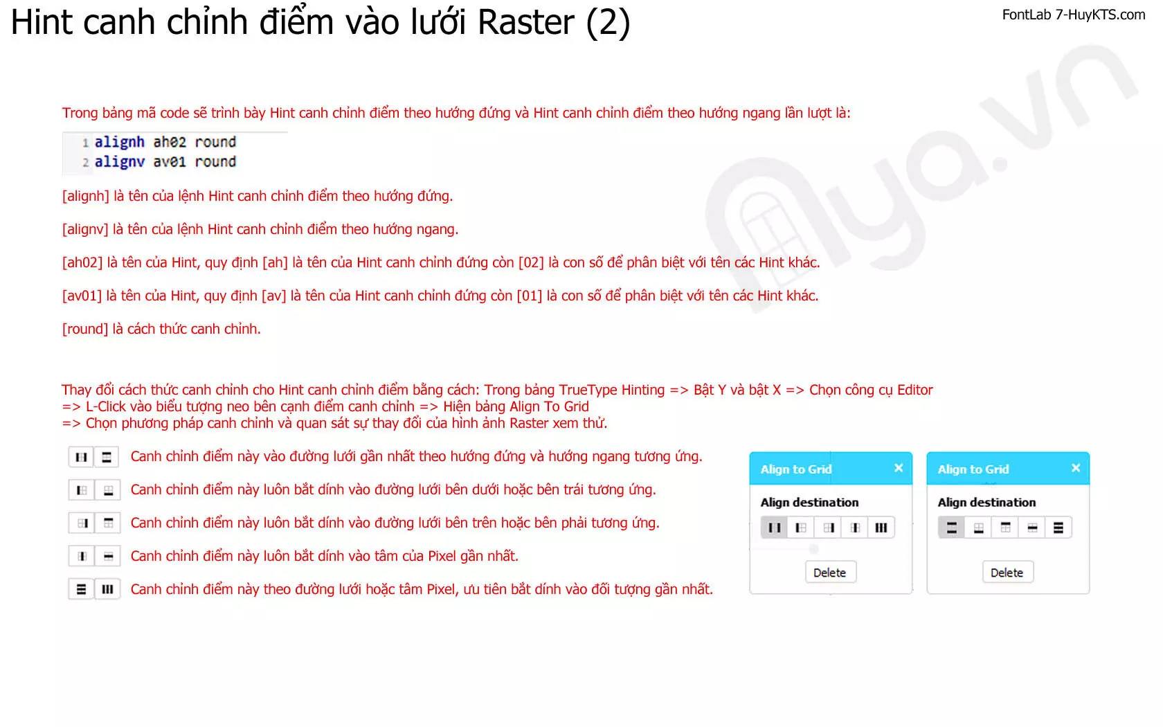 Hint canh chỉnh điểm vào lưới Raster trong FontLab
