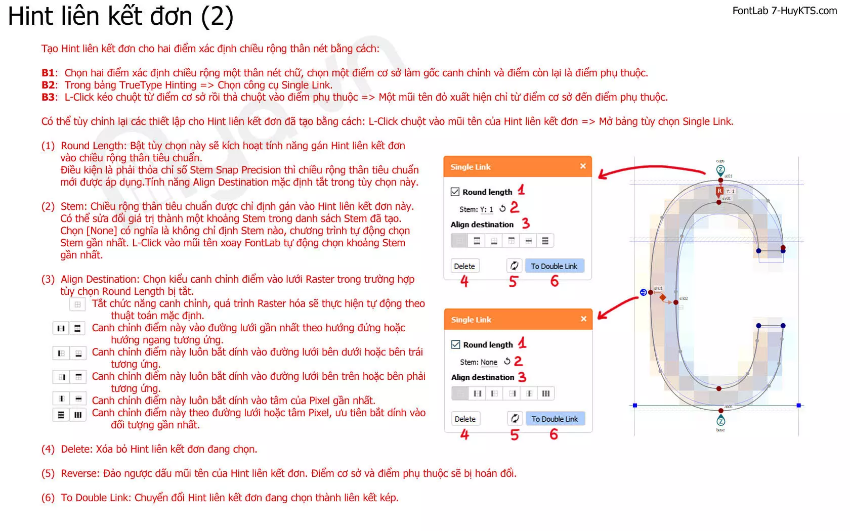 Hint liên kết đơn của TrueType Hinting trong FontLab
