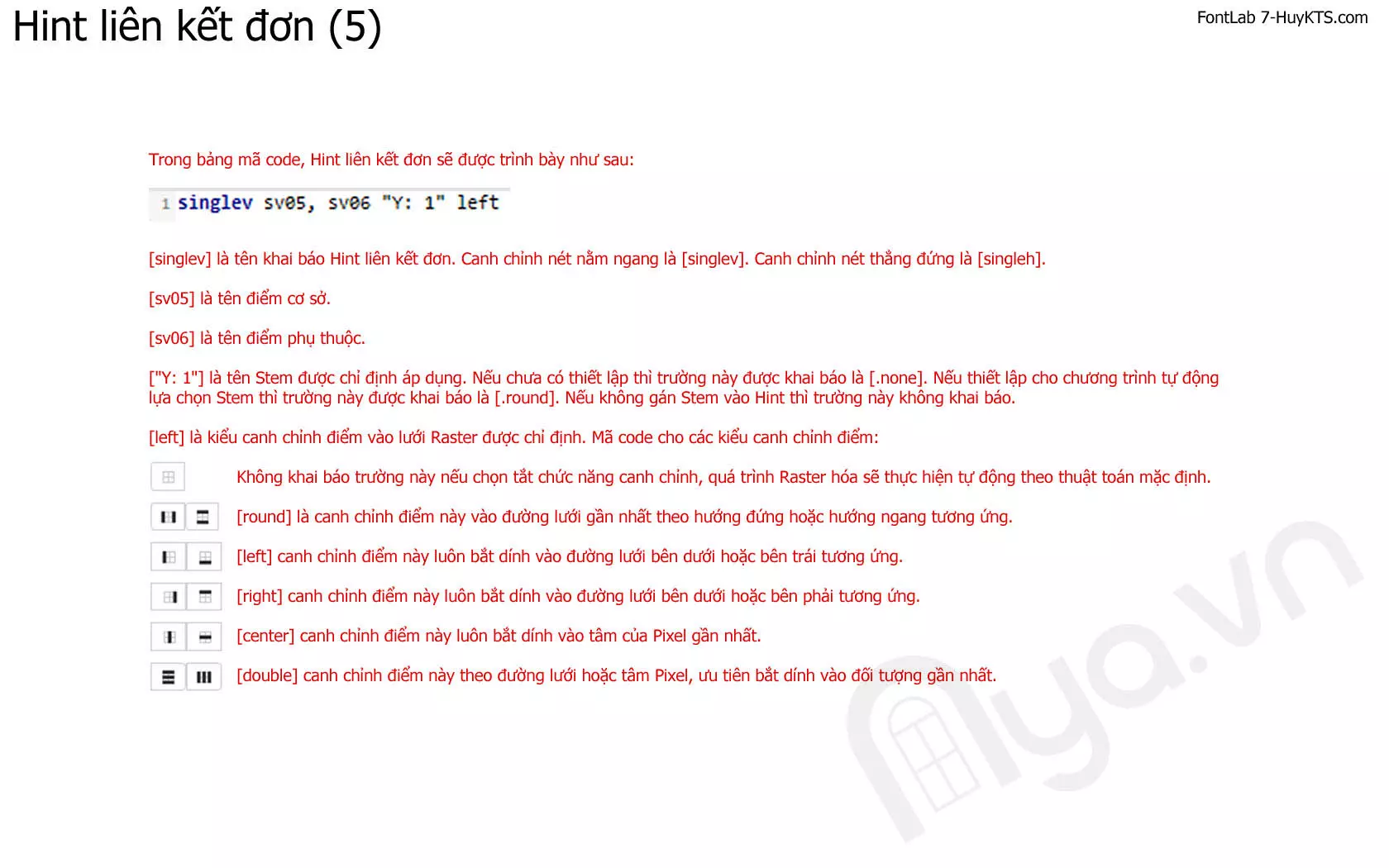 Hint liên kết đơn của TrueType Hinting trong FontLab