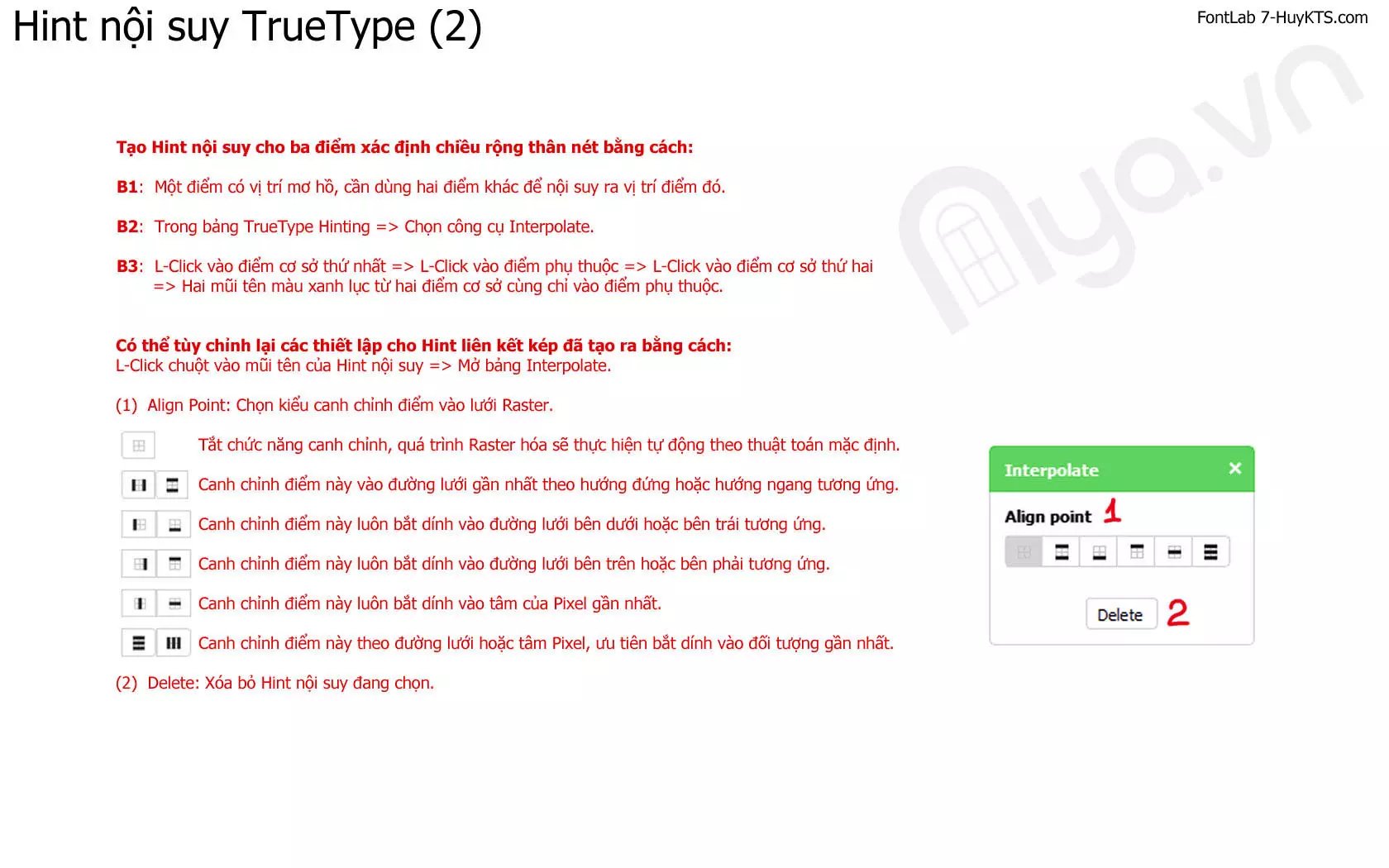Hint nội suy của TrueType Hinting trong FontLab