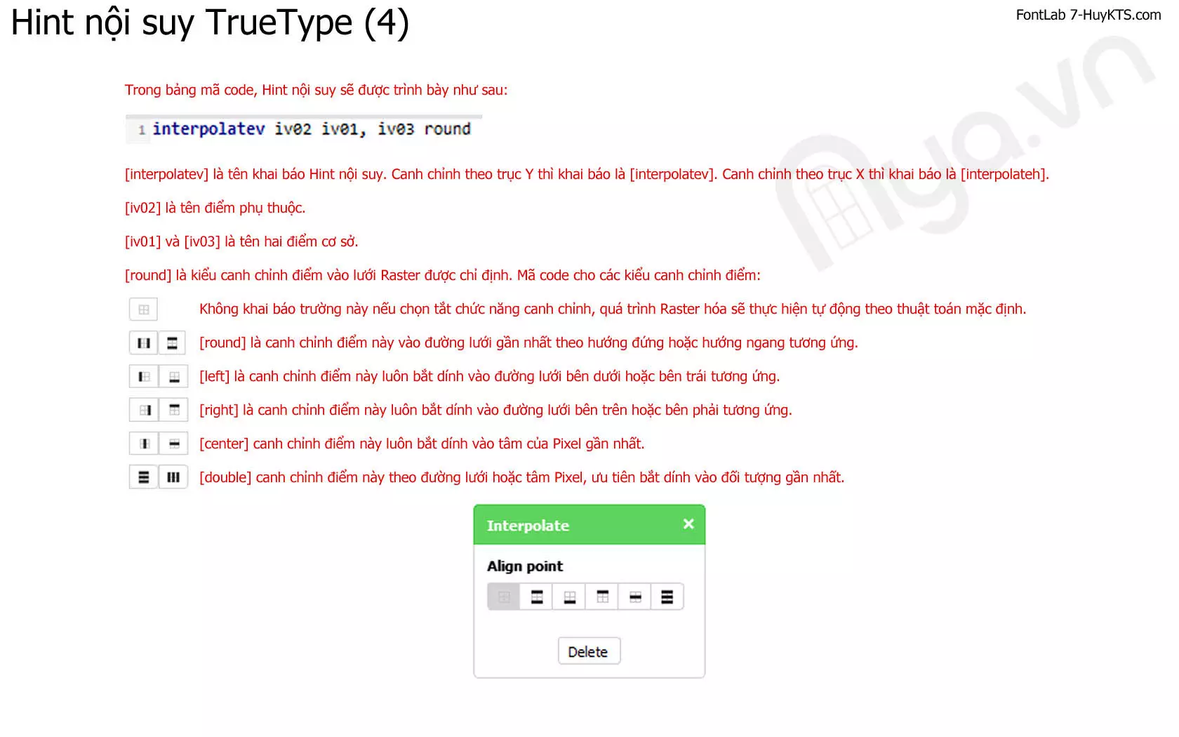 Hint nội suy của TrueType Hinting trong FontLab